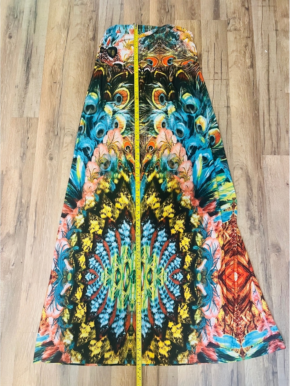 Emerald Maxi Skirt womens L beach sun dress peacock feather sleeveless tube top